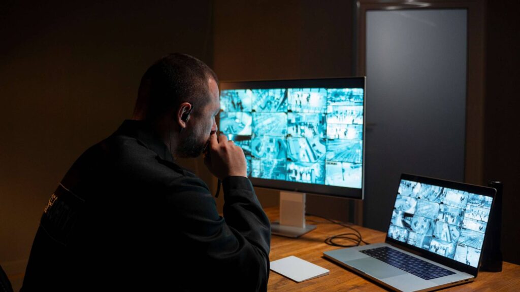 Man looking at security Surveillance on computers